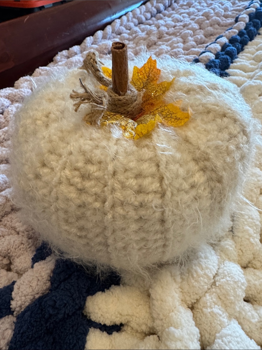 Handcrafted Cream Knit Pumpkin Home Decor - Picture 2 of 3